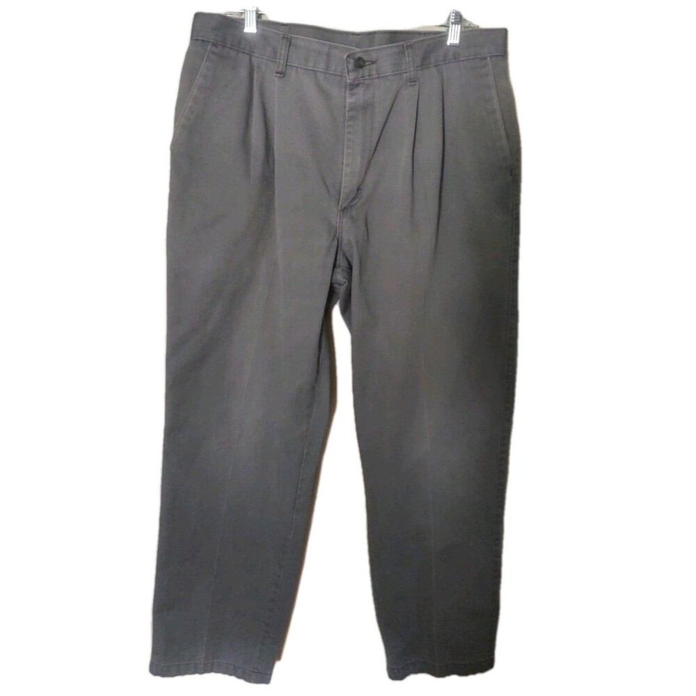 Lee Men's Chino Pants 36/31 Grey Pleated Front 100% Cotton Classic Fit Straight